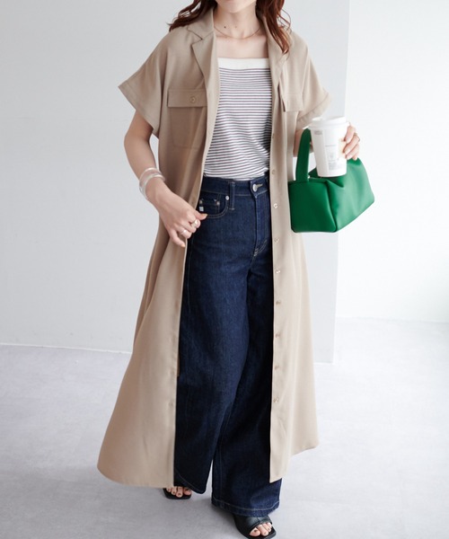 DISCOAT(ディスコート)の「開襟シャツワンピース(シャツワンピース・レディース・パープル/ベージュ/ネイビー/オフホワイト・FREE)」の2枚目の写真