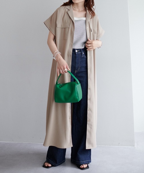 DISCOAT(ディスコート)の「開襟シャツワンピース(シャツワンピース・レディース・パープル/ベージュ/ネイビー/オフホワイト・FREE)」の12枚目の写真