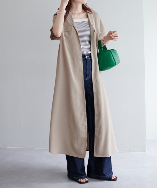 DISCOAT(ディスコート)の「開襟シャツワンピース(シャツワンピース・レディース・パープル/ベージュ/ネイビー/オフホワイト・FREE)」の14枚目の写真