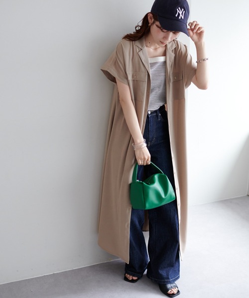 DISCOAT(ディスコート)の「開襟シャツワンピース(シャツワンピース・レディース・パープル/ベージュ/ネイビー/オフホワイト・FREE)」の17枚目の写真