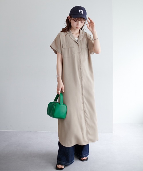 DISCOAT(ディスコート)の「開襟シャツワンピース(シャツワンピース・レディース・パープル/ベージュ/ネイビー/オフホワイト・FREE)」の21枚目の写真