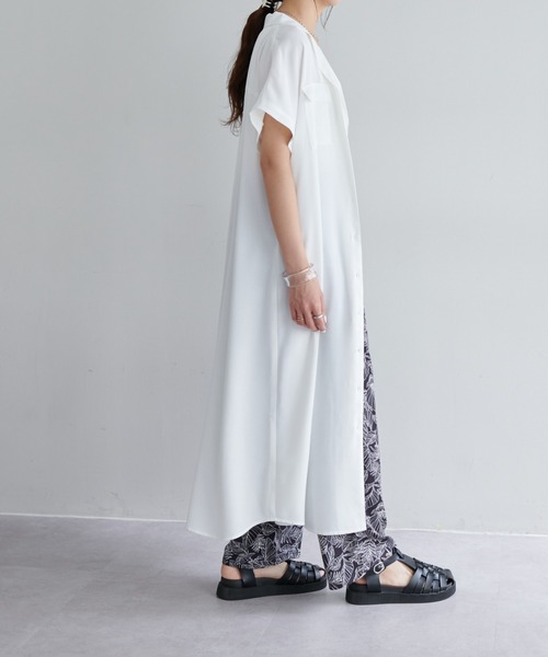 DISCOAT(ディスコート)の「開襟シャツワンピース(シャツワンピース・レディース・パープル/ベージュ/ネイビー/オフホワイト・FREE)」の6枚目の写真