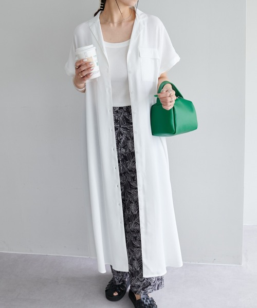 DISCOAT(ディスコート)の「開襟シャツワンピース(シャツワンピース・レディース・パープル/ベージュ/ネイビー/オフホワイト・FREE)」の8枚目の写真