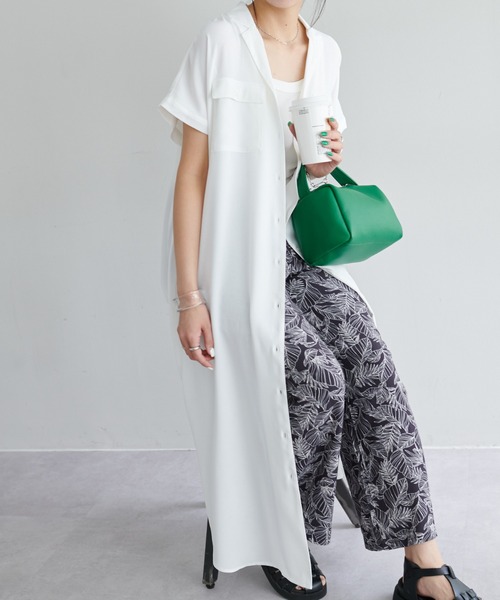 DISCOAT(ディスコート)の「開襟シャツワンピース(シャツワンピース・レディース・パープル/ベージュ/ネイビー/オフホワイト・FREE)」の9枚目の写真