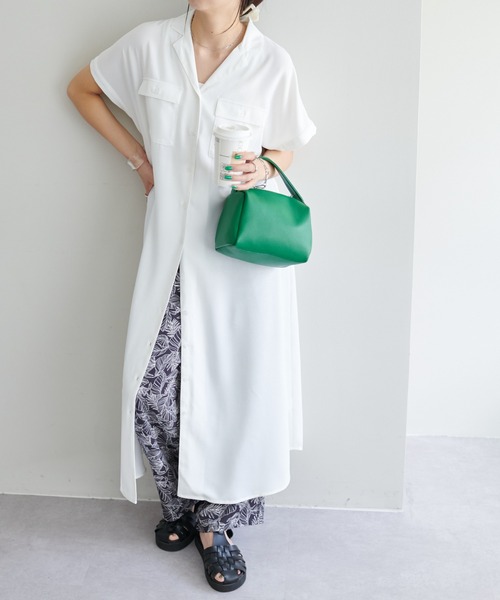 DISCOAT(ディスコート)の「開襟シャツワンピース(シャツワンピース・レディース・パープル/ベージュ/ネイビー/オフホワイト・FREE)」の10枚目の写真