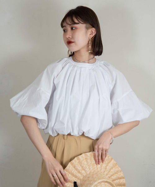 Amiur（エミレ）の「balloon sleeve gather blouse（シャツ/ブラウス・レディース・ホワイト/ブラック・FREE）」の3枚目の写真
