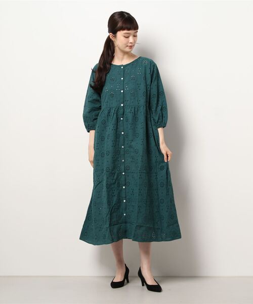 Samansa Mos2（サマンサ モスモス）の「【FROM INDIA】前後着カットワークワンピース（ワンピース・レディース・ブラック/ベージュ/オフホワイト/ピンク/グリーン・ﾌﾘ-）」の19枚目の写真