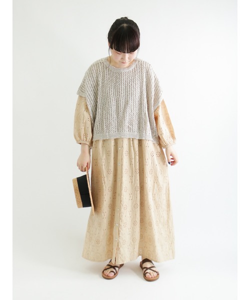 Samansa Mos2（サマンサ モスモス）の「【FROM INDIA】前後着カットワークワンピース（ワンピース・レディース・ブラック/ベージュ/オフホワイト/ピンク/グリーン・ﾌﾘ-）」の15枚目の写真