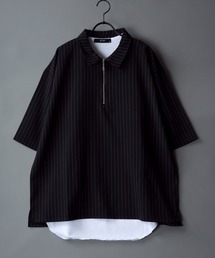 wide silhouette half zip shirt & layered tank top/ワイドシルエット ハーフジップ シャツ&レイヤードタンクトップ