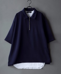 wide silhouette half zip shirt & layered tank top/ワイドシルエット ハーフジップ シャツ&レイヤードタンクトップ