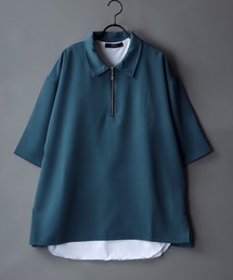 wide silhouette half zip shirt & layered tank top/ワイドシルエット ハーフジップ シャツ&レイヤードタンクトップ