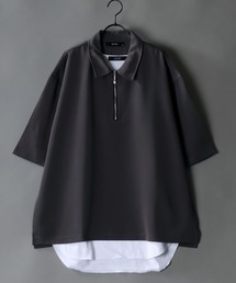 wide silhouette half zip shirt & layered tank top/ワイドシルエット ハーフジップ シャツ&レイヤードタンクトップ