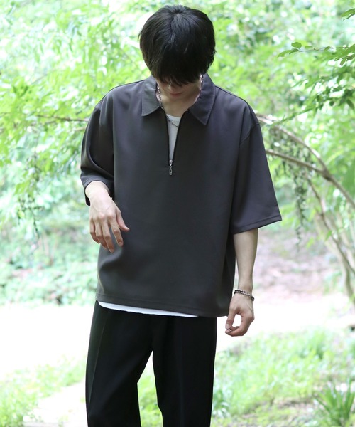 セール】wide silhouette half zip shirt & layered tank top