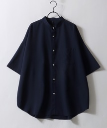 Oversize Drop shoulder Stretch Band Collar shirt/オーバーサイズ ドロップショルダー ストレッチ バンドカラーシャツ