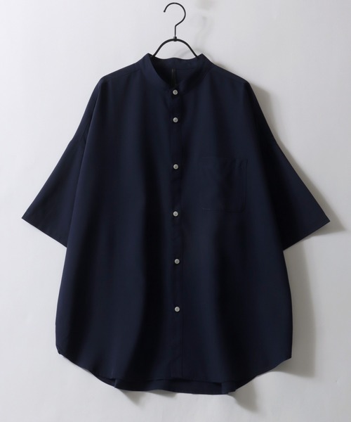 SITRY（シトリー）の「Oversize Drop shoulder Stretch Band Collar shirt/オーバーサイズ ドロップショルダー ストレッチ バンドカラーシャツ（シャツ/ブラウス・メンズ・ホワイト/チャコールグレー/サックスブルー/グリーン/グレイッシュベージュ/ネイビー/パープル/ブラック・M/L/XL）」の6枚目の写真