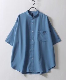Oversize Drop shoulder Stretch Band Collar shirt/オーバーサイズ ドロップショルダー ストレッチ バンドカラーシャツ