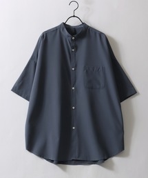 Oversize Drop shoulder Stretch Band Collar shirt/オーバーサイズ ドロップショルダー ストレッチ バンドカラーシャツ