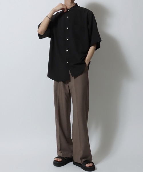 SITRY（シトリー）の「Oversize Drop shoulder Stretch Band Collar shirt/オーバーサイズ ドロップショルダー ストレッチ バンドカラーシャツ（シャツ/ブラウス・メンズ・ホワイト/チャコールグレー/サックスブルー/グリーン/グレイッシュベージュ/ネイビー/パープル/ブラック・M/L/XL）」の9枚目の写真