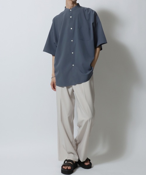 SITRY（シトリー）の「Oversize Drop shoulder Stretch Band Collar shirt/オーバーサイズ ドロップショルダー ストレッチ バンドカラーシャツ（シャツ/ブラウス・メンズ・ホワイト/チャコールグレー/サックスブルー/グリーン/グレイッシュベージュ/ネイビー/パープル/ブラック・M/L/XL）」の12枚目の写真