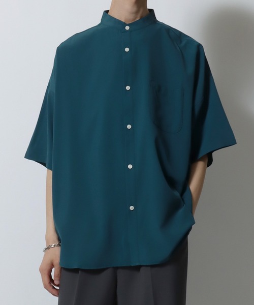 SITRY（シトリー）の「Oversize Drop shoulder Stretch Band Collar shirt/オーバーサイズ ドロップショルダー ストレッチ バンドカラーシャツ（シャツ/ブラウス・メンズ・ホワイト/チャコールグレー/サックスブルー/グリーン/グレイッシュベージュ/ネイビー/パープル/ブラック・M/L/XL）」の17枚目の写真