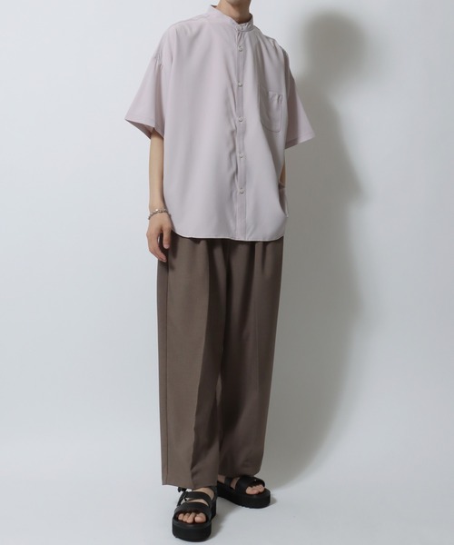 SITRY（シトリー）の「Oversize Drop shoulder Stretch Band Collar shirt/オーバーサイズ ドロップショルダー ストレッチ バンドカラーシャツ（シャツ/ブラウス・メンズ・ホワイト/チャコールグレー/サックスブルー/グリーン/グレイッシュベージュ/ネイビー/パープル/ブラック・M/L/XL）」の15枚目の写真