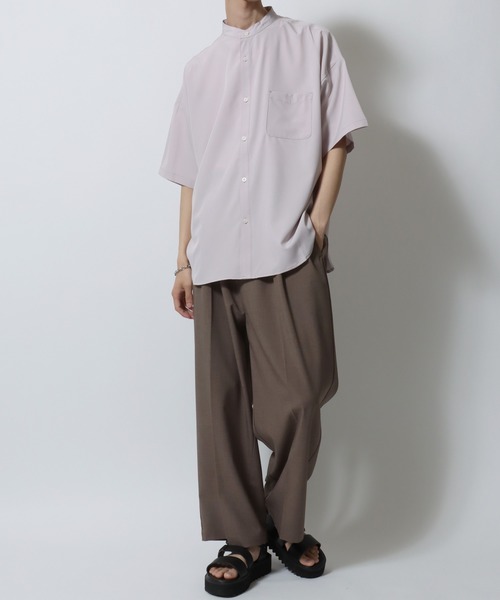 SITRY（シトリー）の「Oversize Drop shoulder Stretch Band Collar shirt/オーバーサイズ ドロップショルダー ストレッチ バンドカラーシャツ（シャツ/ブラウス・メンズ・ホワイト/チャコールグレー/サックスブルー/グリーン/グレイッシュベージュ/ネイビー/パープル/ブラック・M/L/XL）」の16枚目の写真