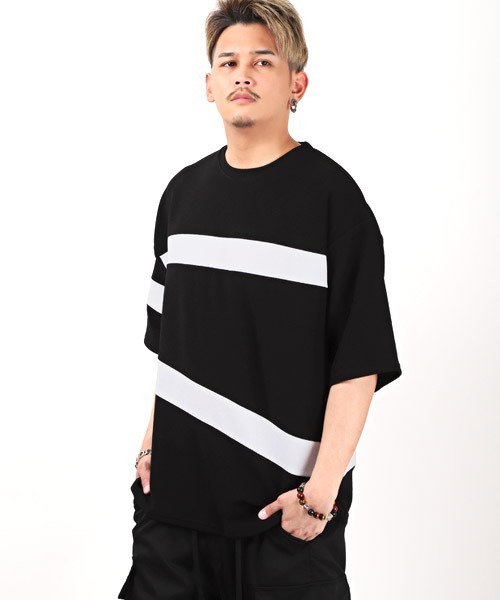 LUXSTYLE（ラグスタイル）の「梨地切替BIGTシャツ（Tシャツ/カットソー・メンズ・ホワイト/ブラック/ホワイト系その他/ブラック系その他・M/L）」の3枚目の写真