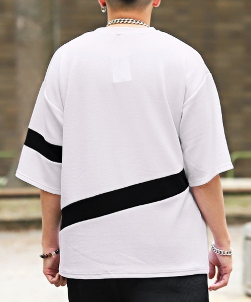 LUXSTYLE（ラグスタイル）の「梨地切替BIGTシャツ（Tシャツ/カットソー・メンズ・ホワイト/ブラック/ホワイト系その他/ブラック系その他・M/L）」の13枚目の写真
