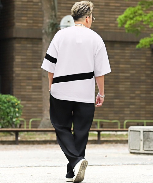 LUXSTYLE（ラグスタイル）の「梨地切替BIGTシャツ（Tシャツ/カットソー・メンズ・ホワイト/ブラック/ホワイト系その他/ブラック系その他・M/L）」の9枚目の写真