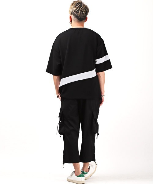 LUXSTYLE（ラグスタイル）の「梨地切替BIGTシャツ（Tシャツ/カットソー・メンズ・ホワイト/ブラック/ホワイト系その他/ブラック系その他・M/L）」の7枚目の写真