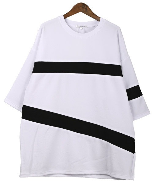 LUXSTYLE（ラグスタイル）の「梨地切替BIGTシャツ（Tシャツ/カットソー・メンズ・ホワイト/ブラック/ホワイト系その他/ブラック系その他・M/L）」の15枚目の写真