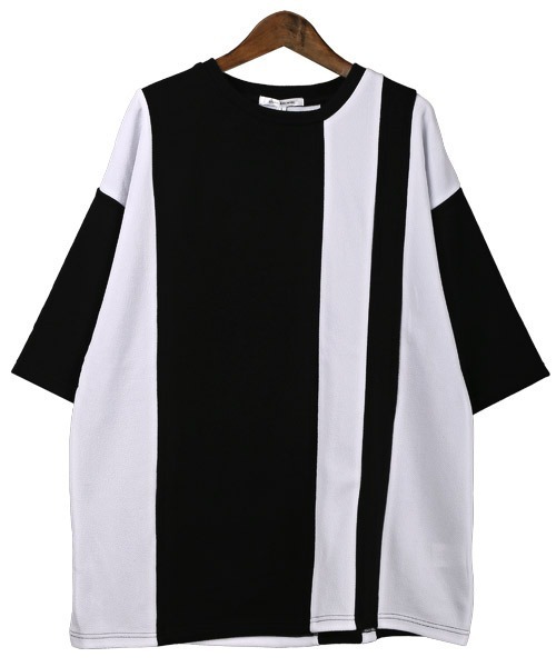 LUXSTYLE（ラグスタイル）の「梨地切替BIGTシャツ（Tシャツ/カットソー・メンズ・ホワイト/ブラック/ホワイト系その他/ブラック系その他・M/L）」の5枚目の写真