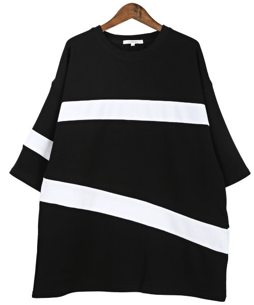 LUXSTYLE（ラグスタイル）の「梨地切替BIGTシャツ（Tシャツ/カットソー・メンズ・ホワイト/ブラック/ホワイト系その他/ブラック系その他・M/L）」の16枚目の写真