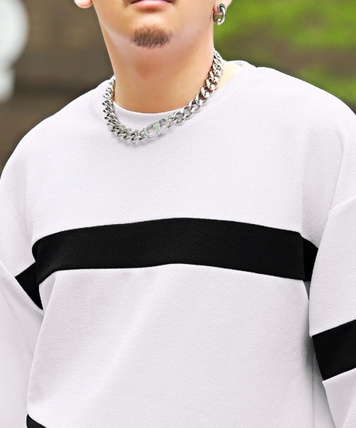 LUXSTYLE（ラグスタイル）の「梨地切替BIGTシャツ（Tシャツ/カットソー・メンズ・ホワイト/ブラック/ホワイト系その他/ブラック系その他・M/L）」の20枚目の写真