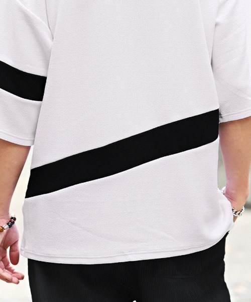 LUXSTYLE（ラグスタイル）の「梨地切替BIGTシャツ（Tシャツ/カットソー・メンズ・ホワイト/ブラック/ホワイト系その他/ブラック系その他・M/L）」の12枚目の写真