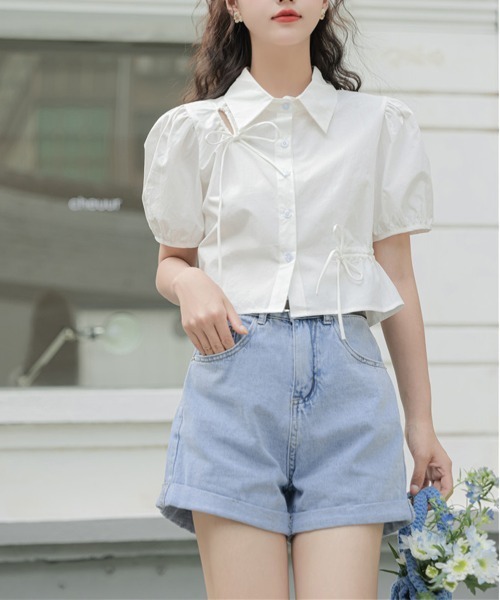 by muni:r（バイ ムニール）の「ラブリーパフリボンブラウス（シャツ/ブラウス・レディース・ホワイト/ブルー系その他/イエロー・FREE）」の18枚目の写真