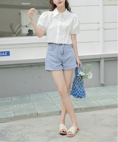 by muni:r（バイ ムニール）の「ラブリーパフリボンブラウス（シャツ/ブラウス・レディース・ホワイト/ブルー系その他/イエロー・FREE）」の8枚目の写真