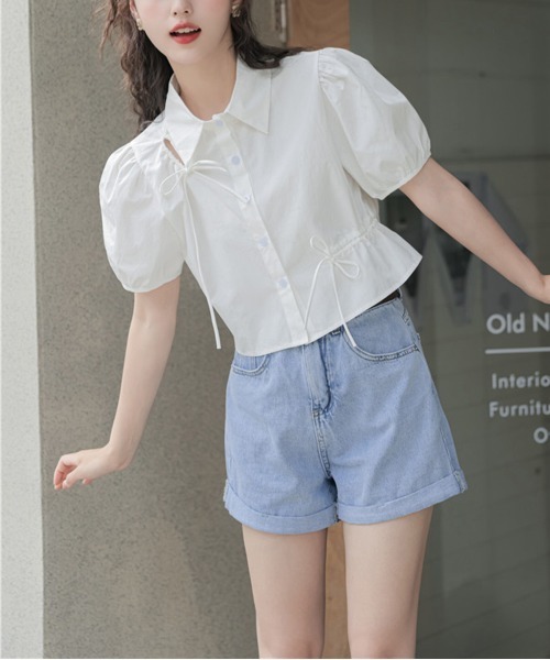 by muni:r（バイ ムニール）の「ラブリーパフリボンブラウス（シャツ/ブラウス・レディース・ホワイト/ブルー系その他/イエロー・FREE）」の5枚目の写真