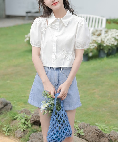 by muni:r（バイ ムニール）の「ラブリーパフリボンブラウス（シャツ/ブラウス・レディース・ホワイト/ブルー系その他/イエロー・FREE）」の9枚目の写真