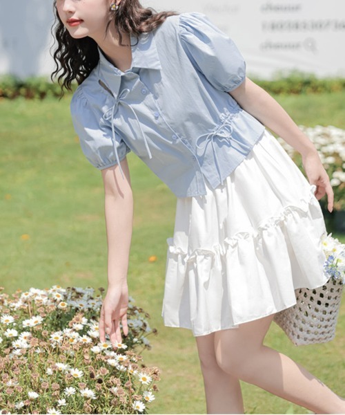 by muni:r（バイ ムニール）の「ラブリーパフリボンブラウス（シャツ/ブラウス・レディース・ホワイト/ブルー系その他/イエロー・FREE）」の16枚目の写真