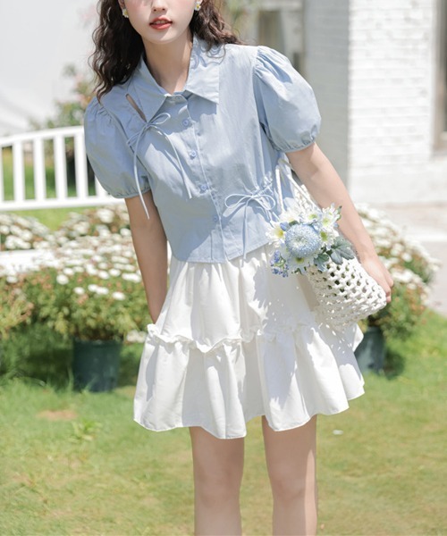 by muni:r（バイ ムニール）の「ラブリーパフリボンブラウス（シャツ/ブラウス・レディース・ホワイト/ブルー系その他/イエロー・FREE）」の13枚目の写真