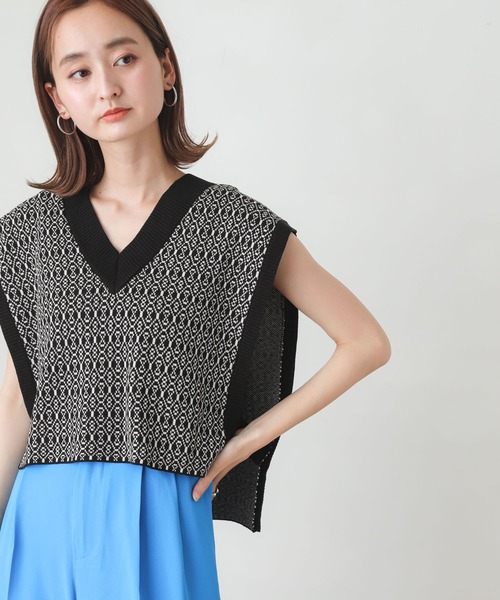 SENSE OF PLACE by URBAN RESEARCH（センスオブプレイスバイアーバンリサーチ）の「Vネックニットベスト（ベスト・レディース・ライトブルー/アイボリー/ブラック系その他・ONE）」の15枚目の写真