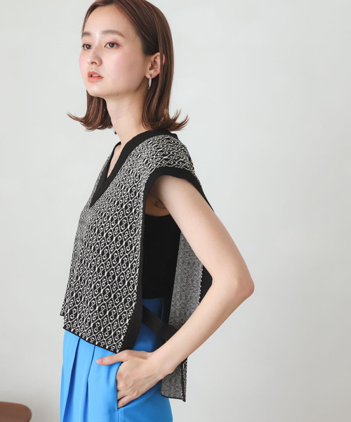SENSE OF PLACE by URBAN RESEARCH（センスオブプレイスバイアーバンリサーチ）の「Vネックニットベスト（ベスト・レディース・ライトブルー/アイボリー/ブラック系その他・ONE）」の16枚目の写真