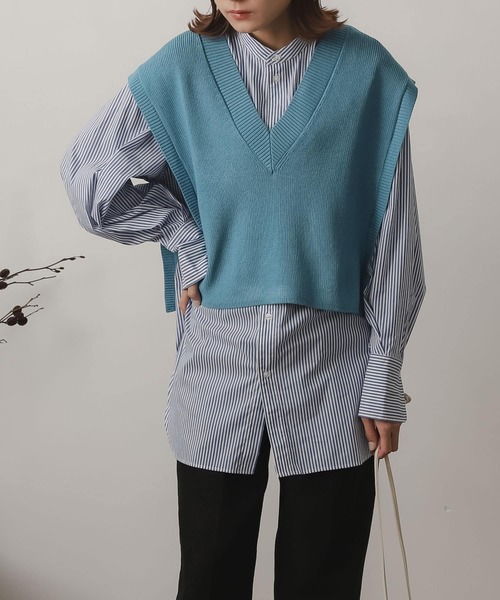 SENSE OF PLACE by URBAN RESEARCH（センスオブプレイスバイアーバンリサーチ）の「Vネックニットベスト（ベスト・レディース・ライトブルー/アイボリー/ブラック系その他・ONE）」の22枚目の写真