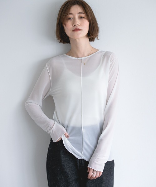 A part by(アパートバイ)の「シアーメローLS 127097(Tシャツ/カットソー・レディース・アイボリー/ブラック/キャメル/ライトブルー/ライトイエロー/ライトグレー・FREE)」の12枚目の写真