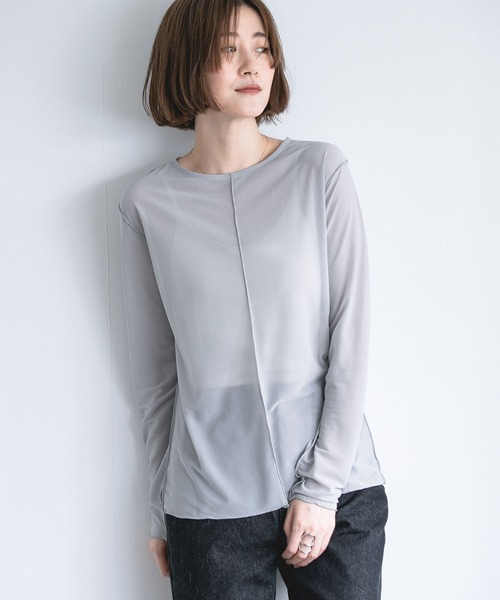 A part by(アパートバイ)の「シアーメローLS 127097(Tシャツ/カットソー・レディース・アイボリー/ブラック/キャメル/ライトブルー/ライトイエロー/ライトグレー・FREE)」の16枚目の写真
