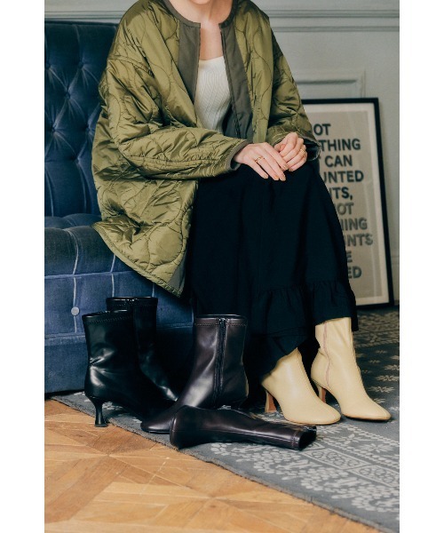 AMERICAN HOLIC（アメリカンホリック）の「あったかキルティングコート（ノーカラーコート・レディース・ブラック/カーキ/アイボリー・M/L）」の4枚目の写真