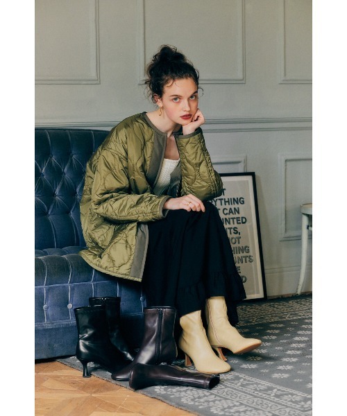 AMERICAN HOLIC（アメリカンホリック）の「あったかキルティングコート（ノーカラーコート・レディース・ブラック/カーキ/アイボリー・M/L）」の5枚目の写真