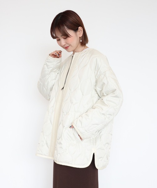 AMERICAN HOLIC（アメリカンホリック）の「あったかキルティングコート（ノーカラーコート・レディース・ブラック/カーキ/アイボリー・M/L）」の7枚目の写真