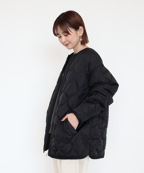 AMERICAN HOLIC（アメリカンホリック）の「あったかキルティングコート（ノーカラーコート・レディース・ブラック/カーキ/アイボリー・M/L）」の9枚目の写真